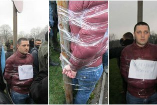 [фото] Руководителя Чопской таможни Харченко задержали и примотали к столбу скотчем