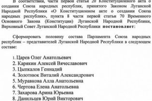 [фото] "ЛНР" опубликовала список депутатов парламента "Союза народных республик"